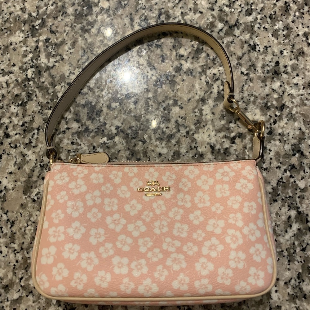 Coach Pink Floral Mini Shoulder Bag with Cream Trim